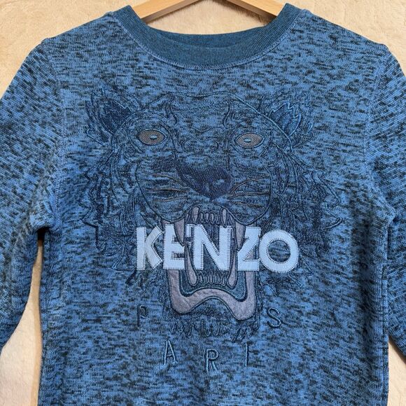 Kenzo Paris Sweater Womens Blue Tiger Jungle Crewneck Sweatshirt Sz S - Picture 16 of 16
